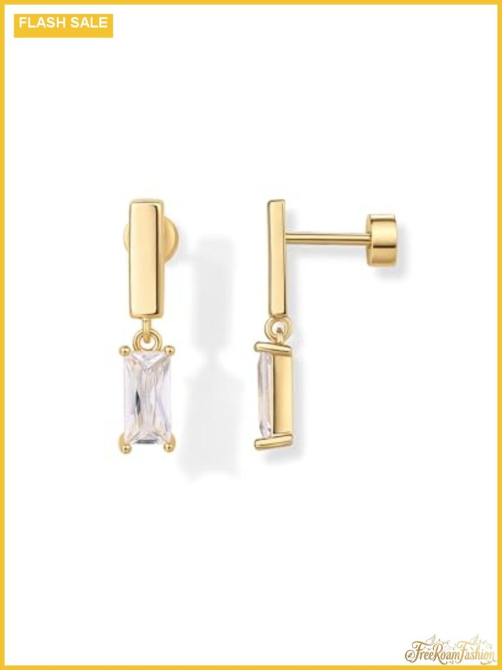 14K Gold Plated Dangle Flatback Earrings 925 Sterling Silver Posts